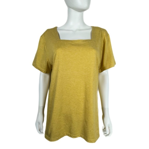 Women’s Square Collar Solid Mustard Top - Picture 1 of 7